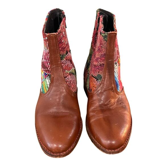 Artisan Handmade Leather Boots Guatemalan Huipil Textile Boho Ankle Boot - Picture 7 of 12